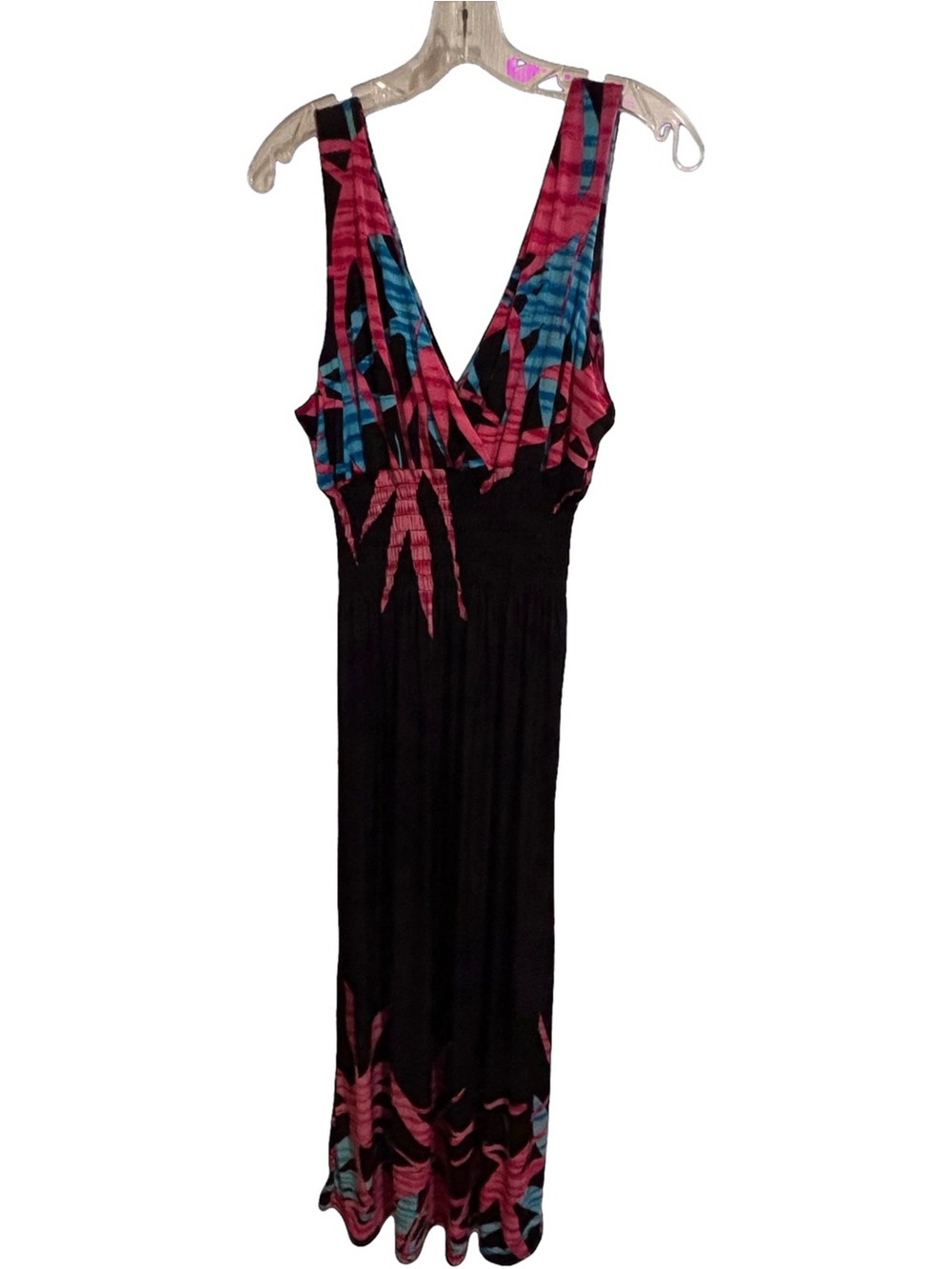ACE Fashion Tropical Maxi Dress XXL Black Pink Blue Smocked Beach Dress
